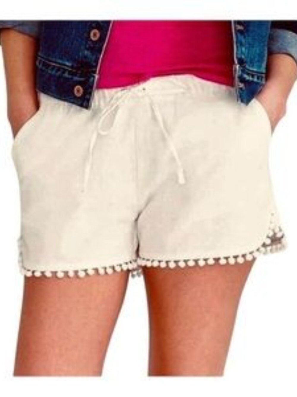 J Crew Pom Pom Shorts Pull On Linen Cotton Blend Blue 2.5 inch inseam - Picture 3 of 15